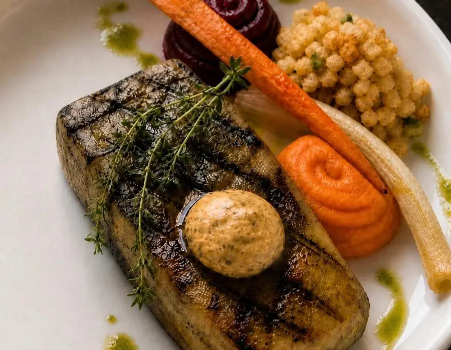 Gegrilde aubergine van Brasserie Lenny in Amsterdam Oost