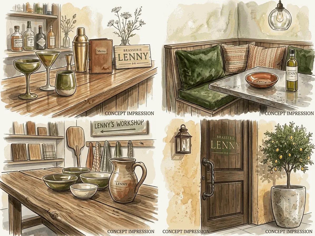 Impressies van Brasserie Lenny aan de James Wattstraat in Amsterdam Oost — bar, banquette en entree