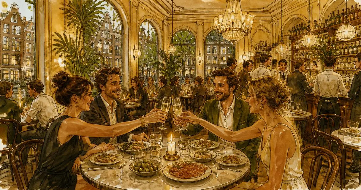 Brasserie Lenny openingsavond 24 augustus 2026 — wedstrijdwinnaars aan tafel met Champagne