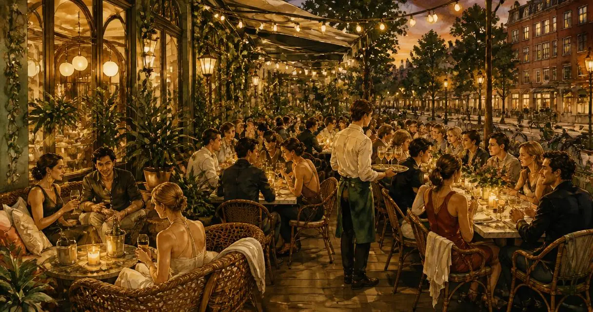 Brasserie Lenny terras Amsterdam Oost openingsavond 24 augustus — vol en feestelijk