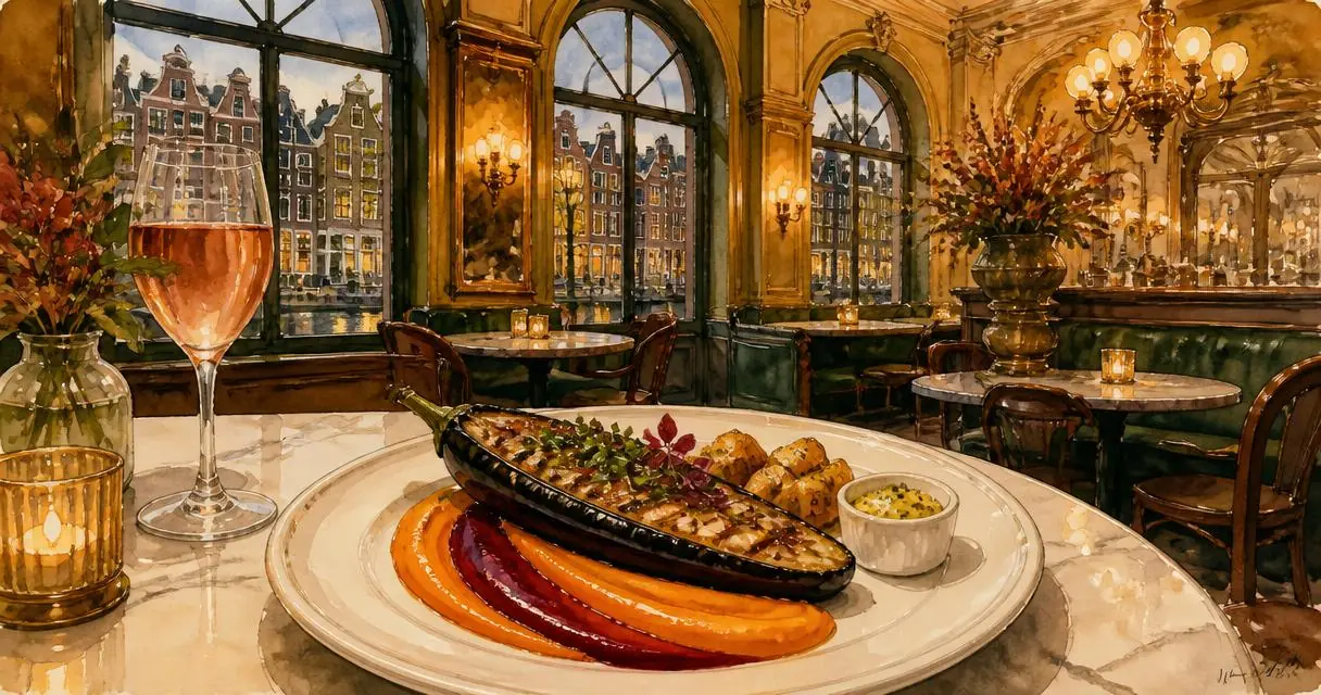 Vegetarisch hoofdgerecht Brasserie Lenny — Gepekelde en Gegrilde Aubergine