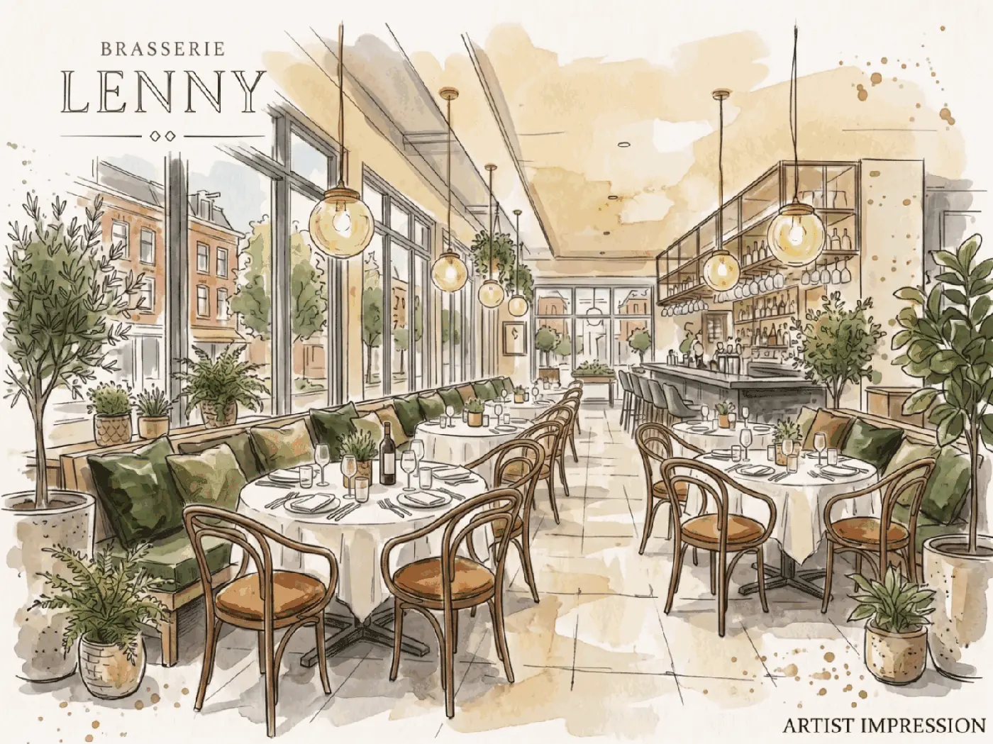 Eetzaal van Brasserie Lenny als voorbeeld van een moderne brasserie